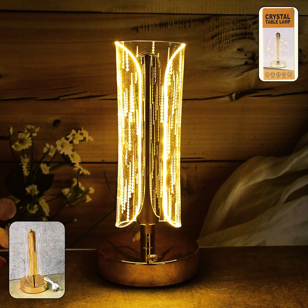 Tall cylinder crystal table lamp with elegant design and warm LED glow