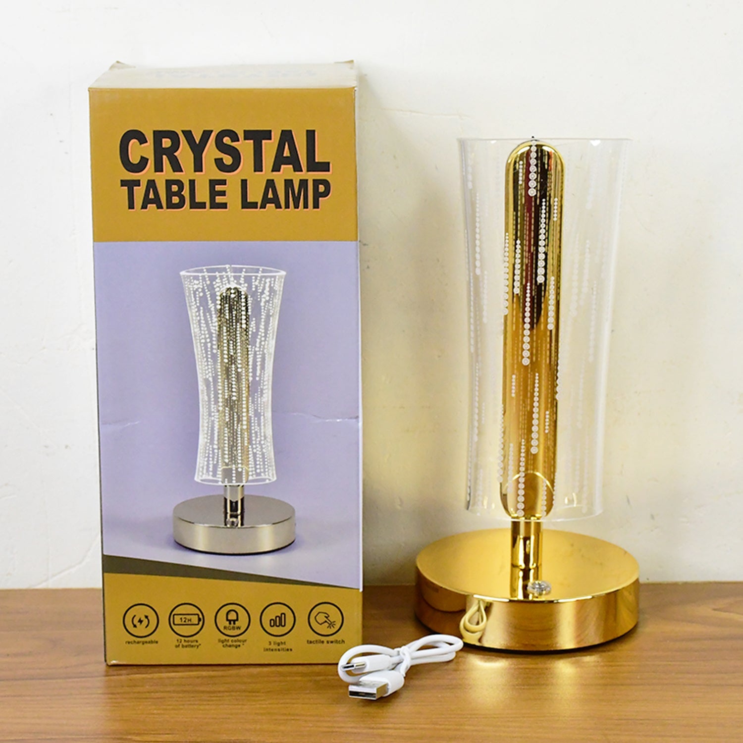 Live image of crystal table lamp adding luxury lighting to bedroom environment
