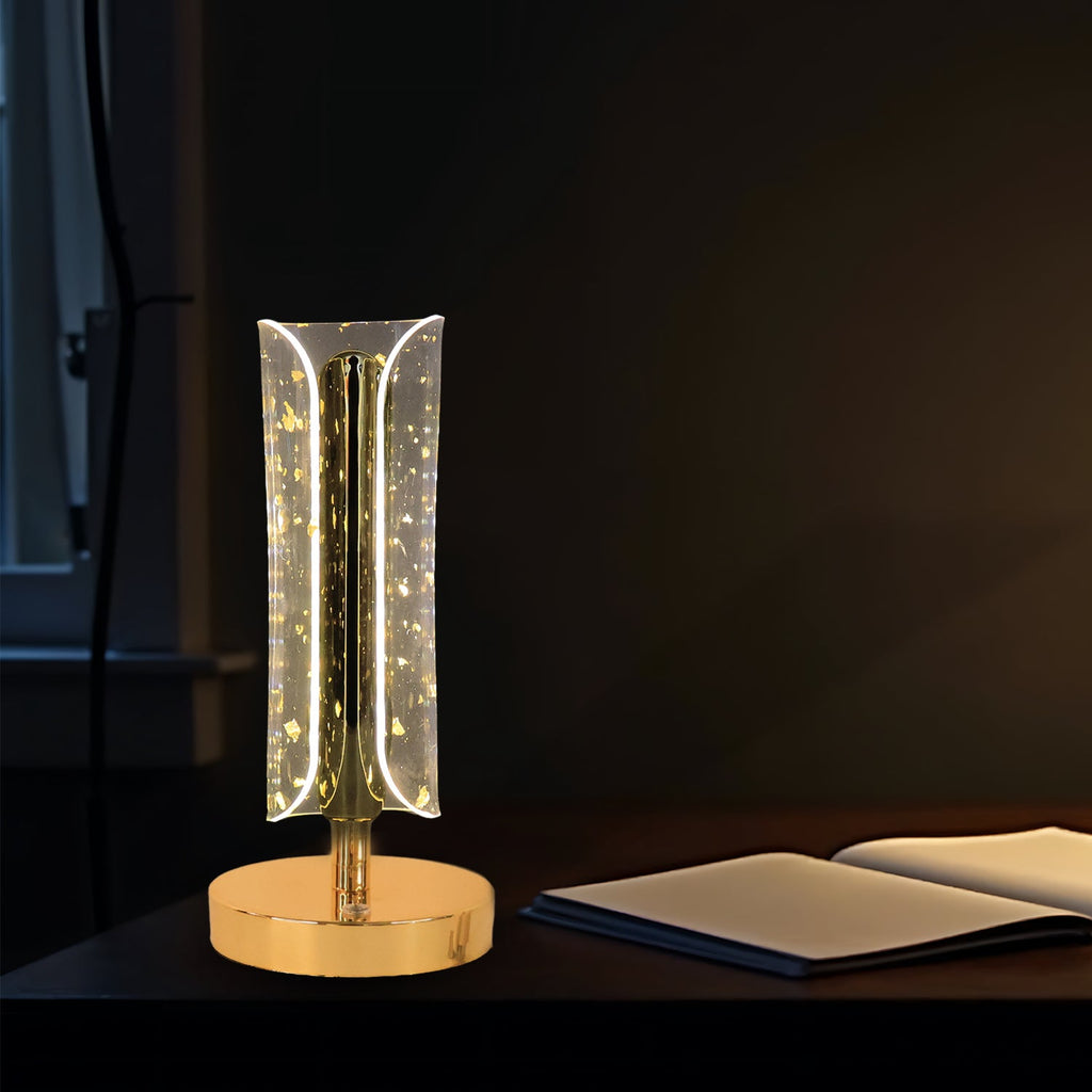 Golden crystal table lamp for bedroom with cozy warm white LED illumination
