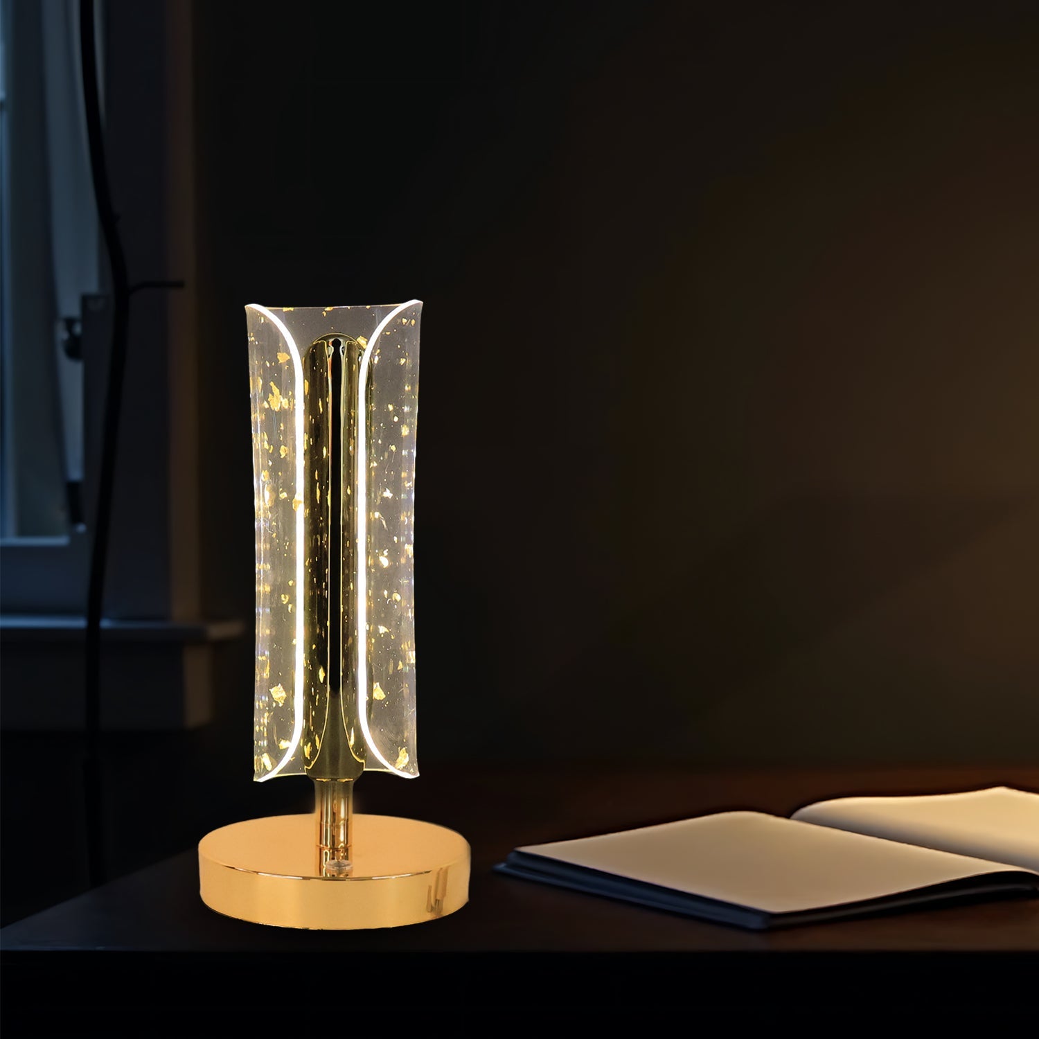 Golden crystal table lamp for bedroom with cozy warm white LED illumination