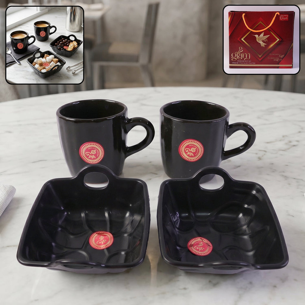 Complete Play Station ceramic mug and serving bowl set, 4-piece, displayed elegantly.