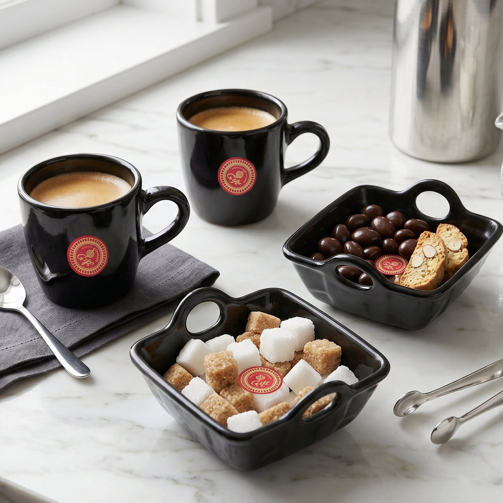 JubileeJoy 4-piece ceramic set featuring mugs and a serving bowl, ideal for beverages and snacks.