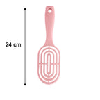 Dimensions of the pink curved detangling hair brush for size reference