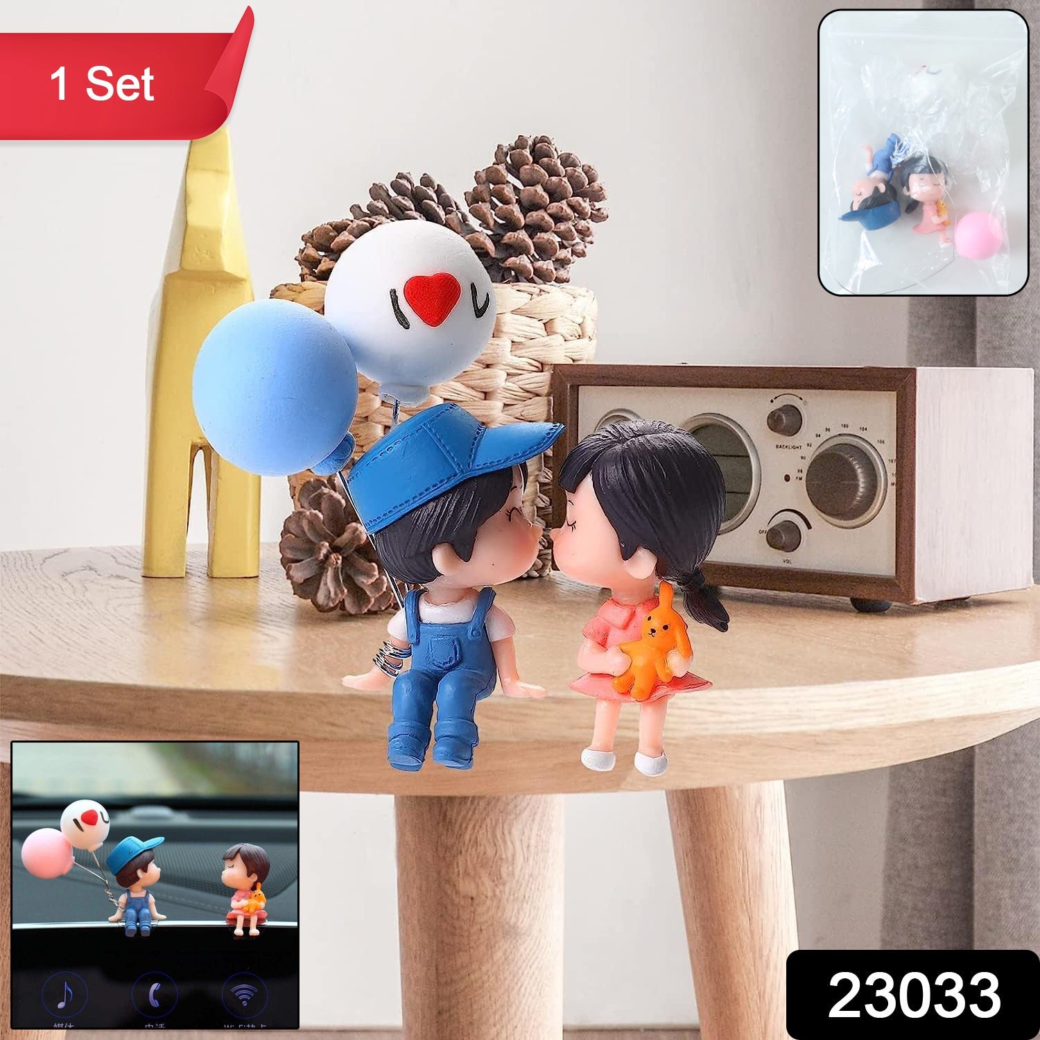 Mini decorative couple figurine set for car interior and home
