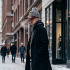 Side view of woolen baseball cap with pom pom for winter outdoor wear