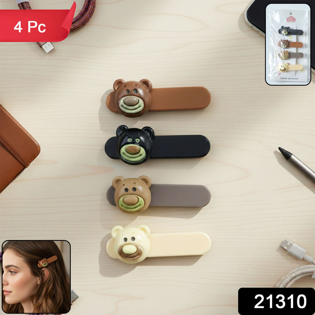 Set of cartoon bear face hair clips for girls and women