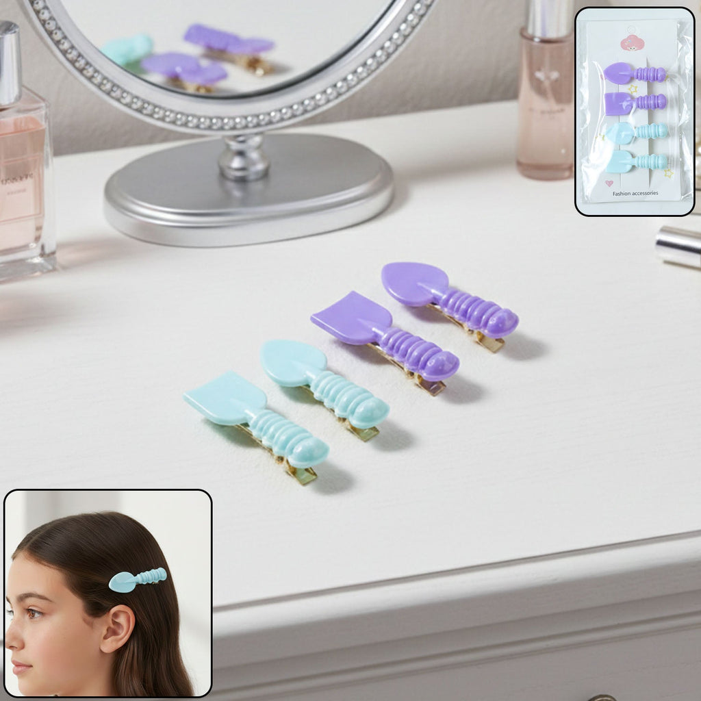 Spoon and spatula shaped decorative hair clip set for girls
