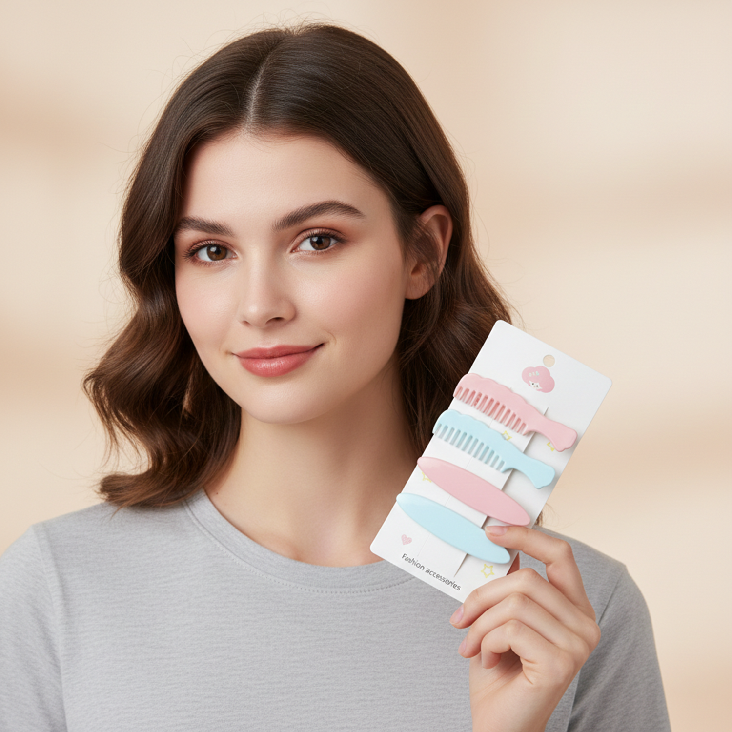 Close-up of pastel barrette hair clip with gentle hair grip design