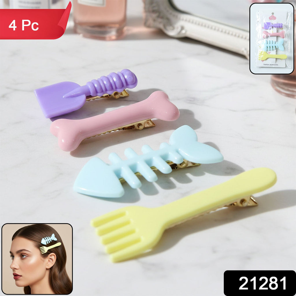 Close-up of cartoon food design hair accessories in pastel colors