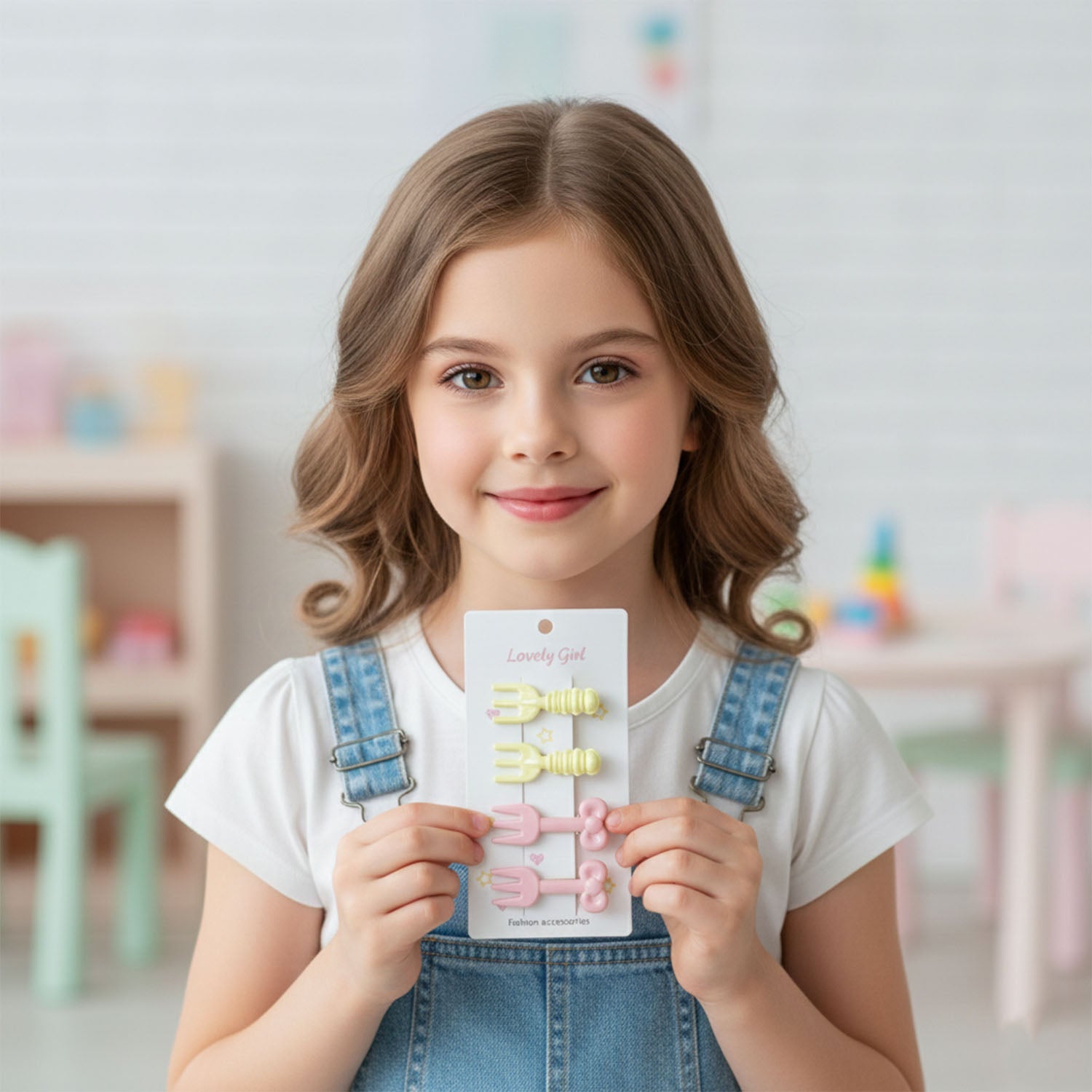 Decorative pastel mini hair clips featuring fork shape