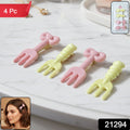 Set of 4 pastel mini fork-shaped hair clips for girls and women