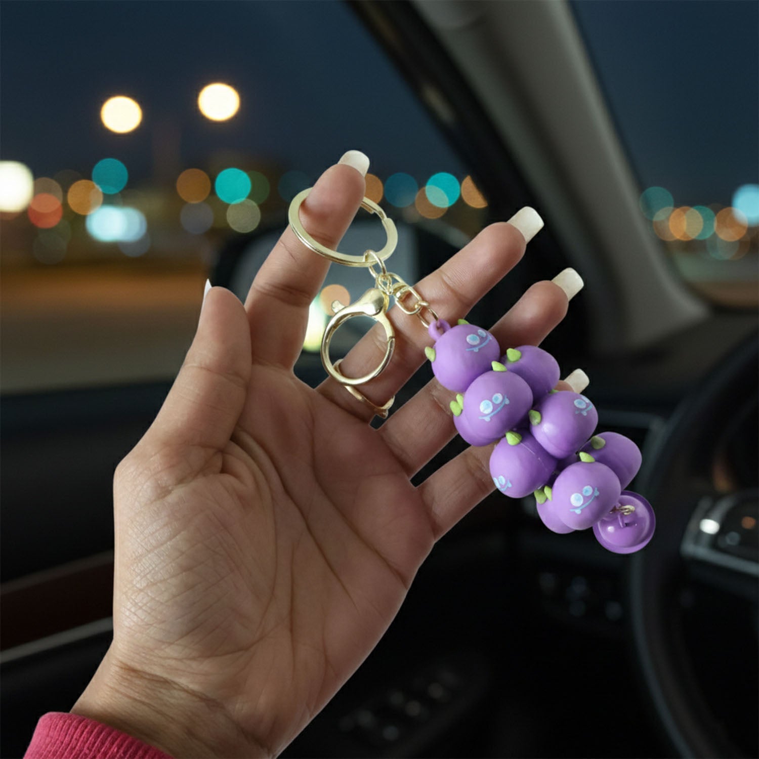 Kids friendly cartoon cloud keychain with bell and clip