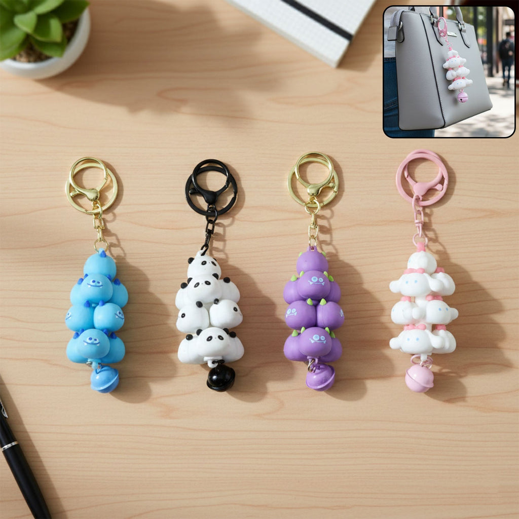 Cute cartoon cloud keychain with bell and metal clip attachment