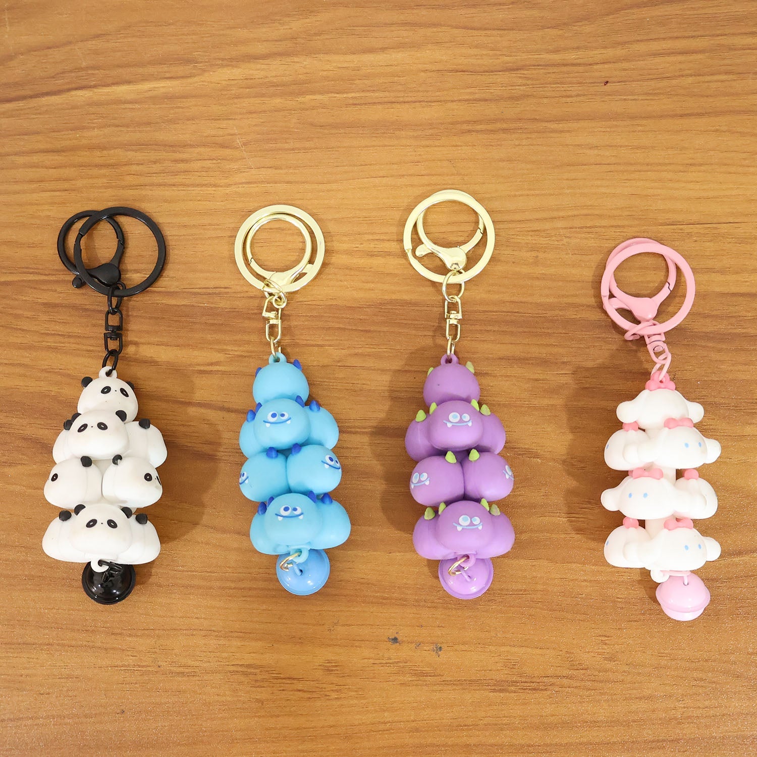 Cute bell attached cloud keychain with metal ring and clip