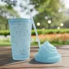 Top view of reusable sipper bottle featuring ice cream swirl lid