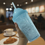 Close-up of sipper bottle showing unique ice cream swirl straw lid