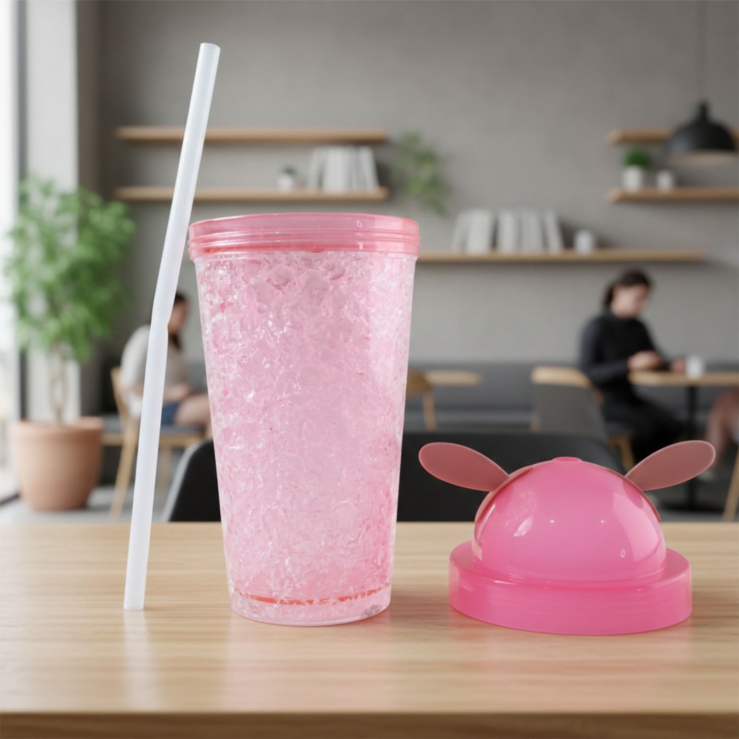 Reusable 500 ML drink bottle with playful bunny ear lid and straw