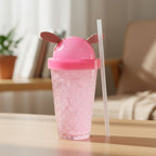 Close-up of bunny ear lid with secure straw on sipper water bottle