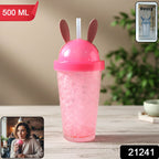Red bunny ear sipper bottle with straw lid, 500 ML water bottle for kids and adults