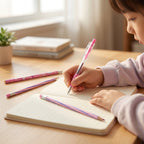 Close-up of stationery items with cute characters and vibrant colors