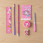 Packaging of the 7-in-1 pink kids stationery set
