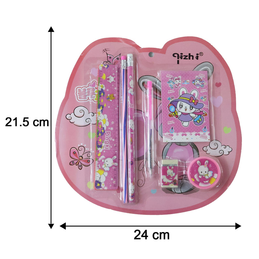 Size details of colorful pink kids stationery set