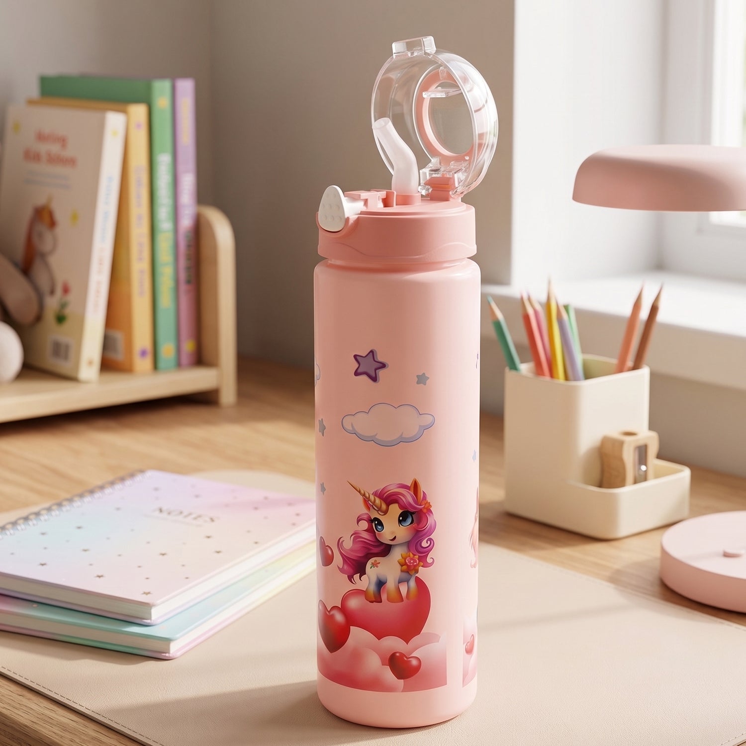 Durable plastic water bottle suitable for school and outdoor activities