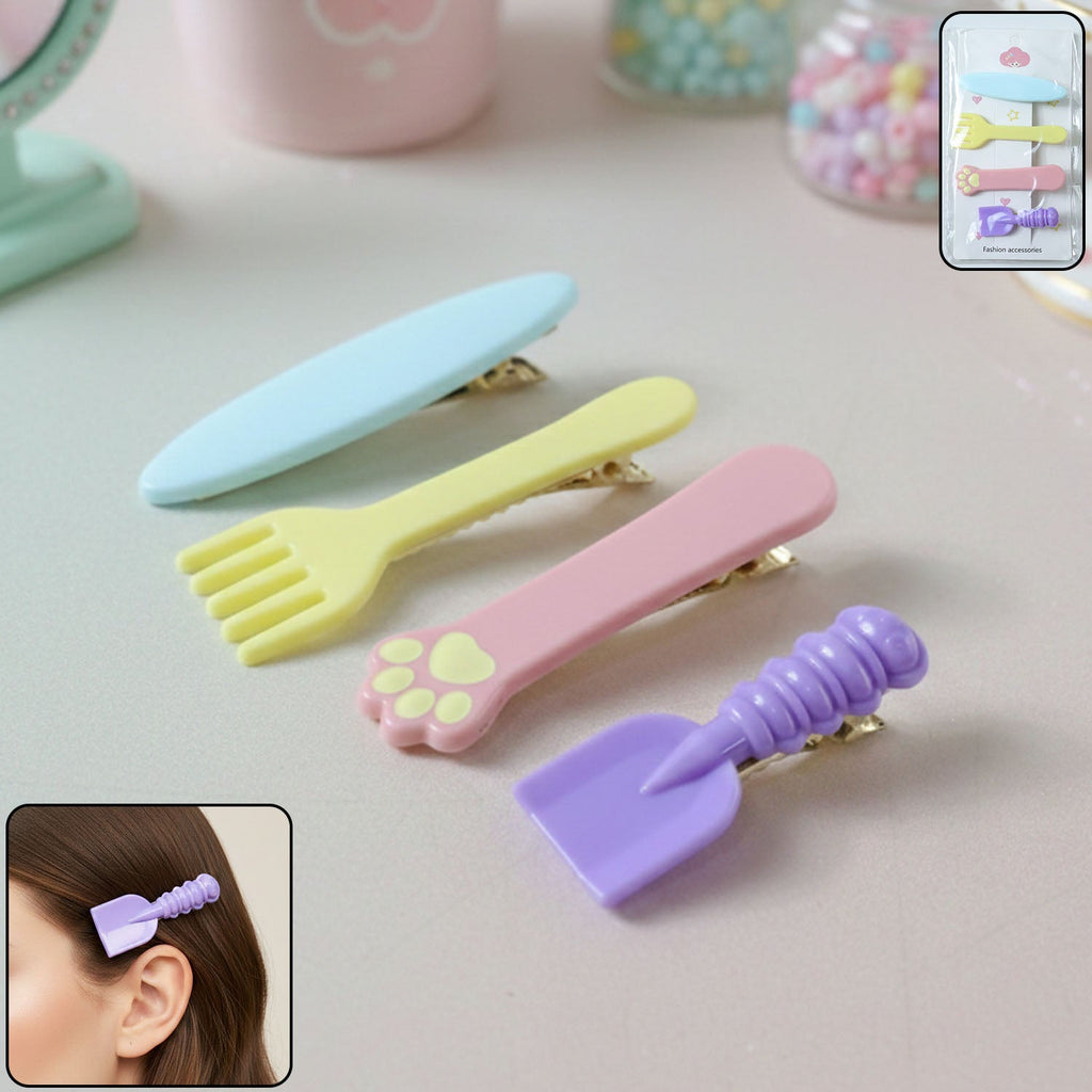 4-piece cute multi design hair clips set with cartoon styles