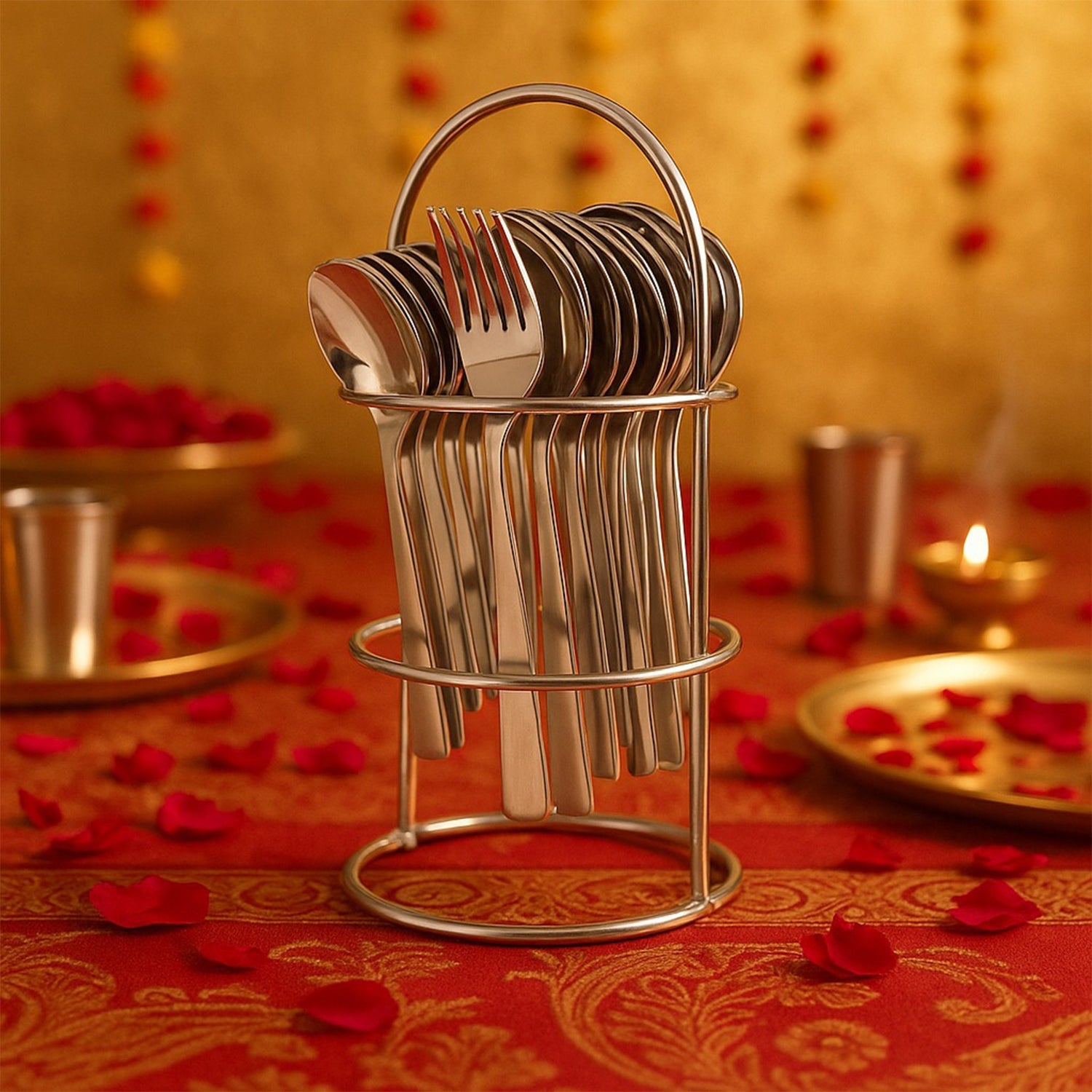 Dining stainless steel spoons and forks from cutlery set