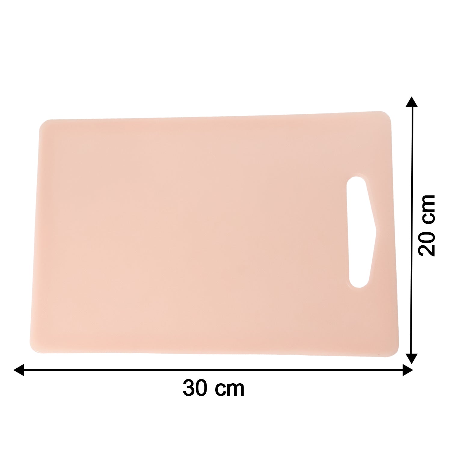 Plastic chopping board showing size dimensions