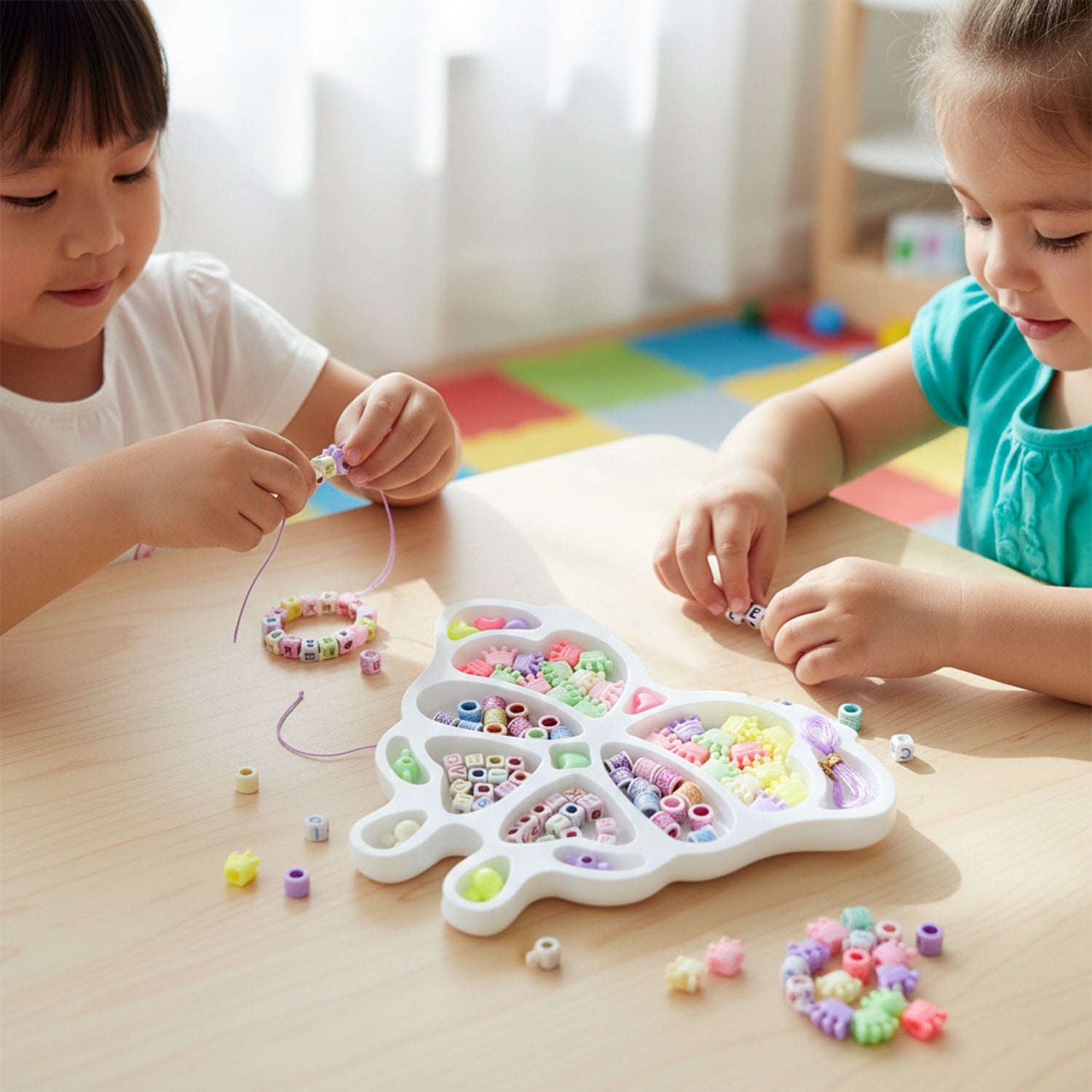 Handmade bracelets created using the jewellery making kit