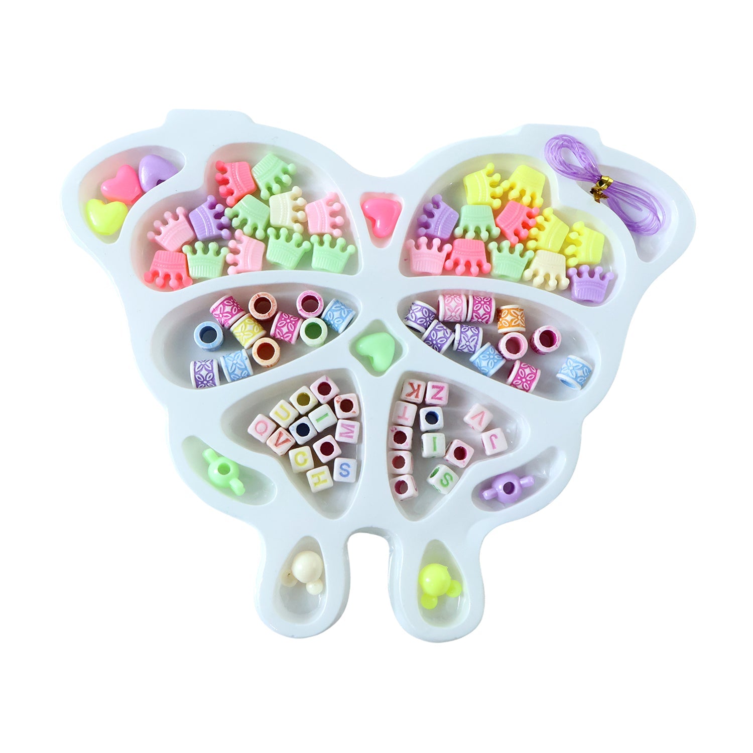 Craft kit with colorful beads and elastic thread for making jewellery