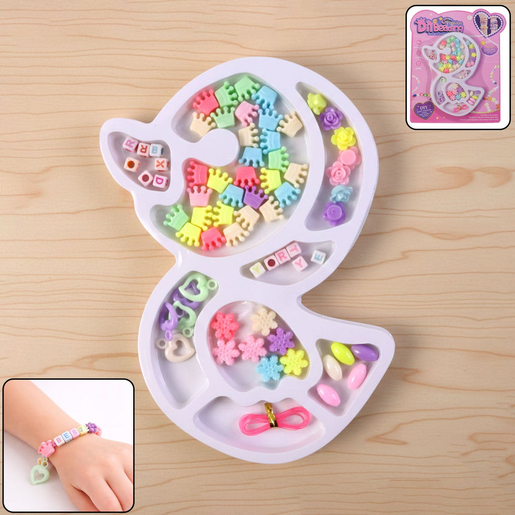 DIY jewellery making kit with colorful beads and elastic thread in organizer tray
