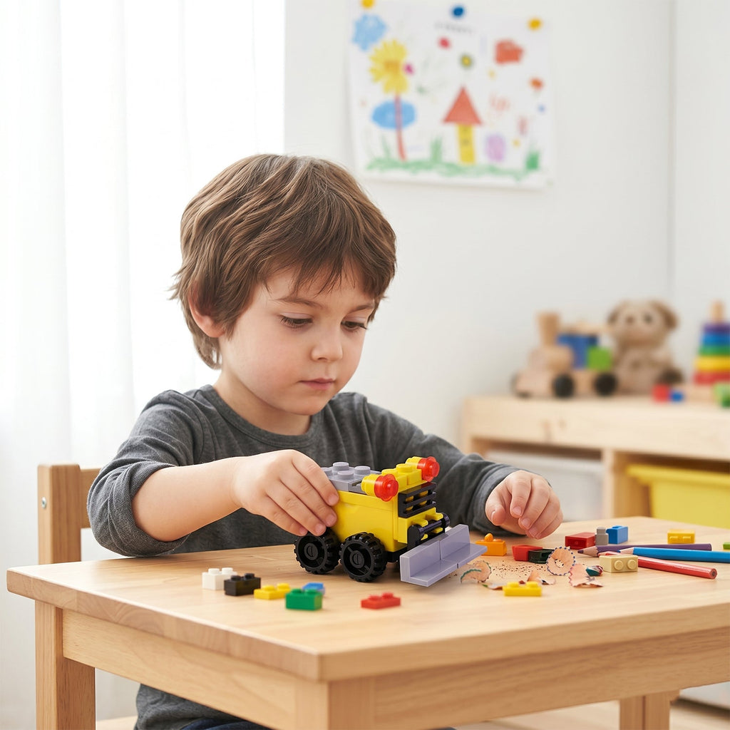Kids pencil sharpener toy with construction bulldozer design
