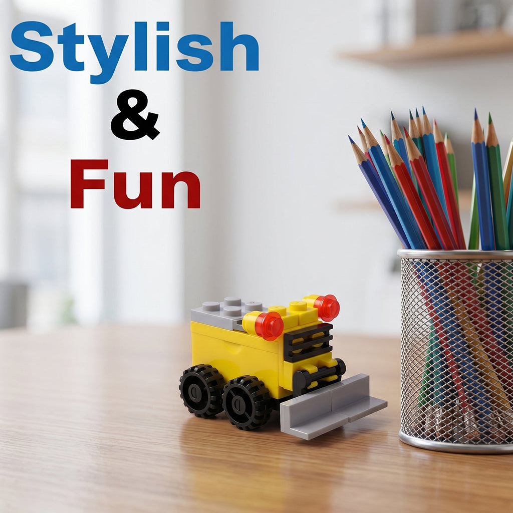 Child-friendly bulldozer sharpener toy for school or home