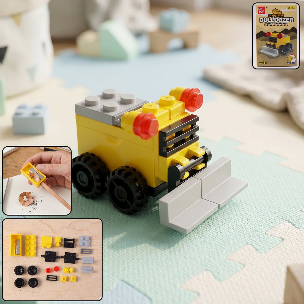Cute bulldozer pencil sharpener toy, fun desk accessory for kids