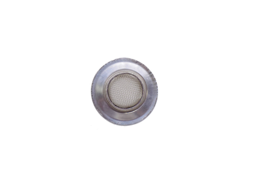 Clean and effective stainless steel sink strainer against a white background.