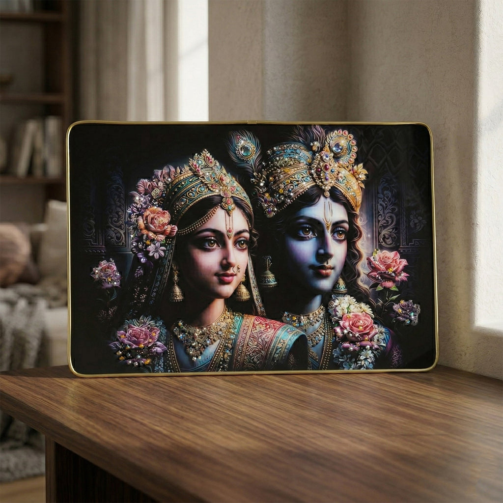 Spiritual Radha Krishna wall painting in traditional style