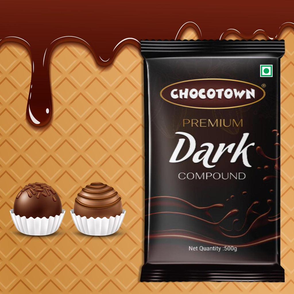 Pieces of Chocotown Dark Chocolate Compound, ideal for melting.