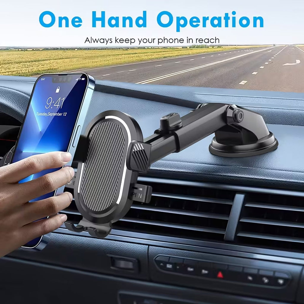 Installation of car phone holder on windshield using suction mount