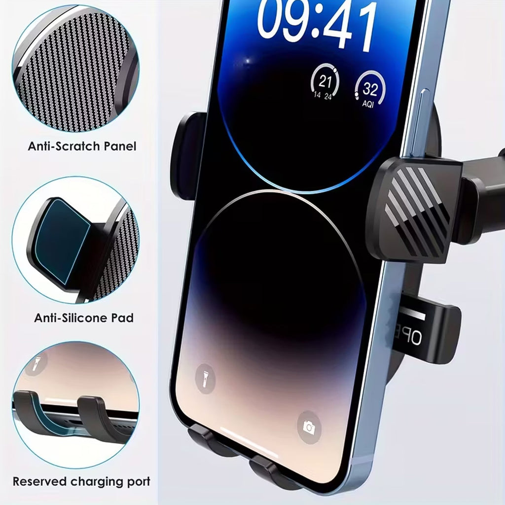 Close-up of adjustable phone mount showing protective anti-slip padding