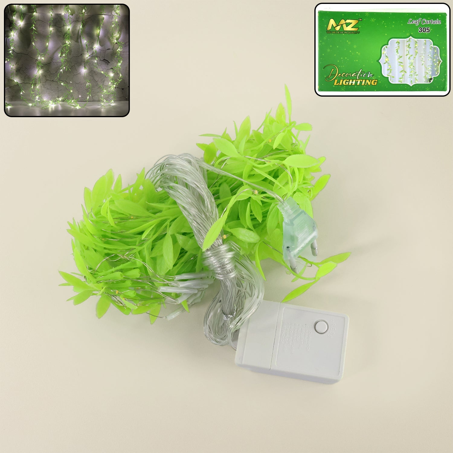 3-meter LED leaf string light with artificial green vine for home decoration