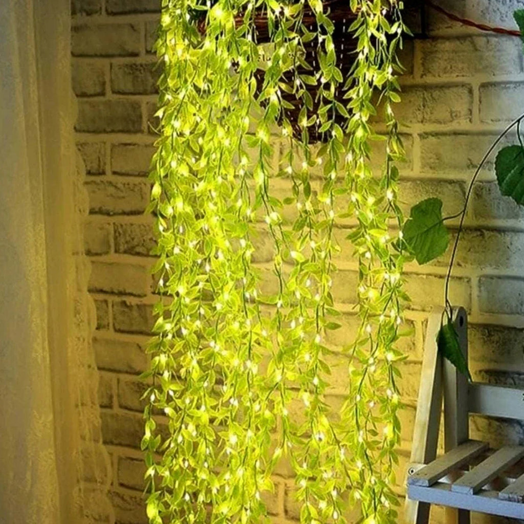 Flexible transparent cable of LED leaf string light suitable for wall or balcony