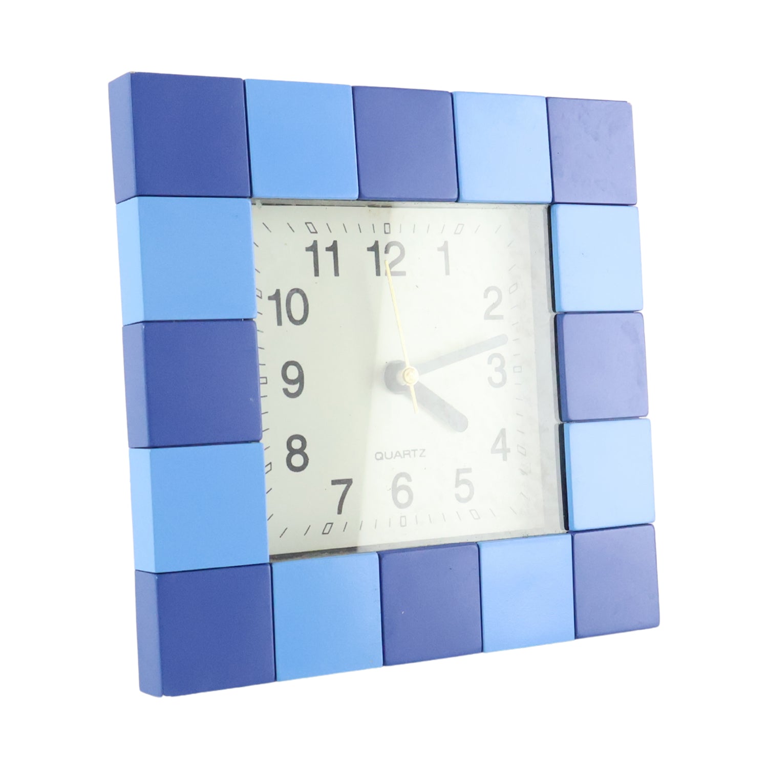 Side profile of the elegant square table clock, showing its sleek design.
