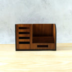 Tabletop wooden organizer designed for pens and small accessories