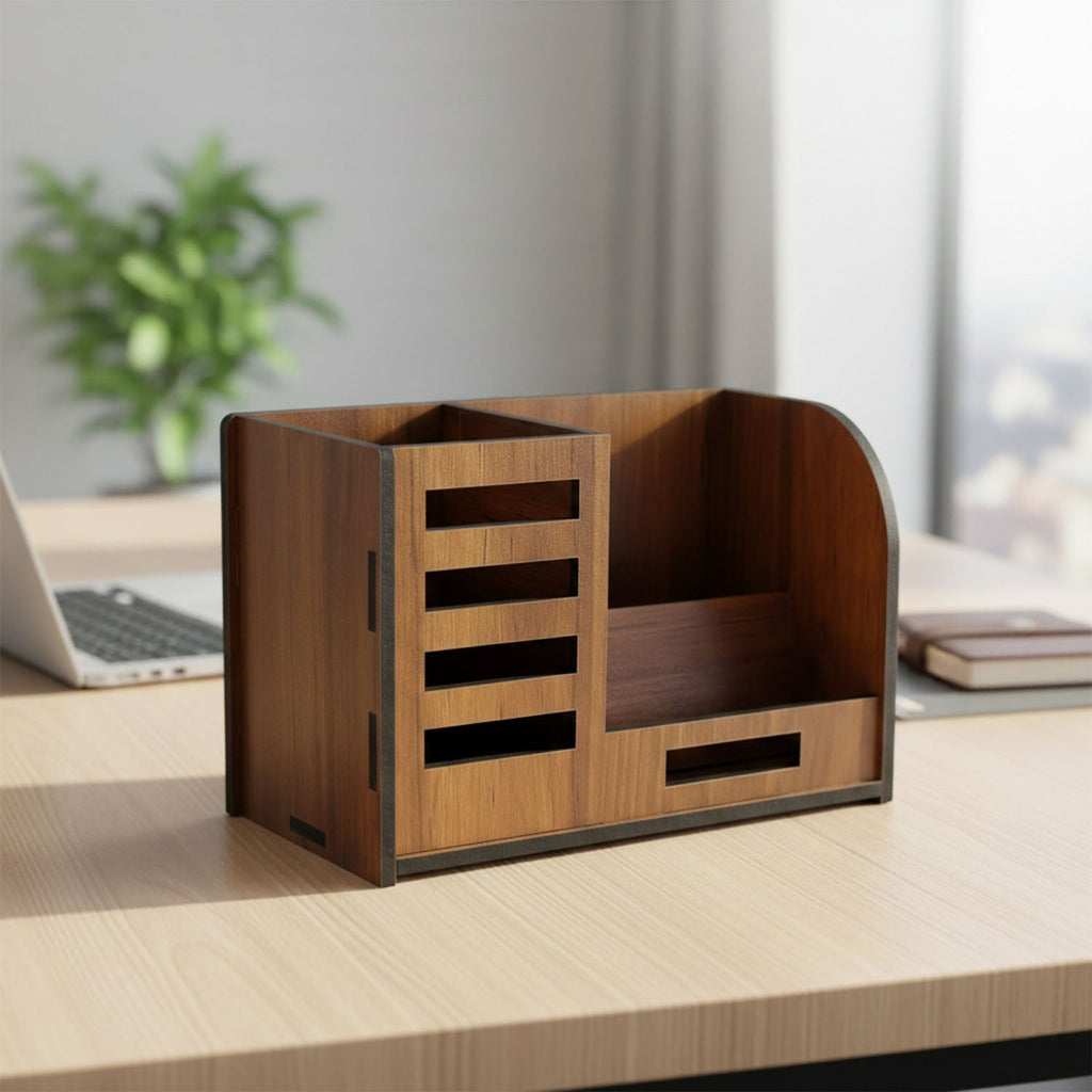 Desktop organizer placed in home office for organized workspace