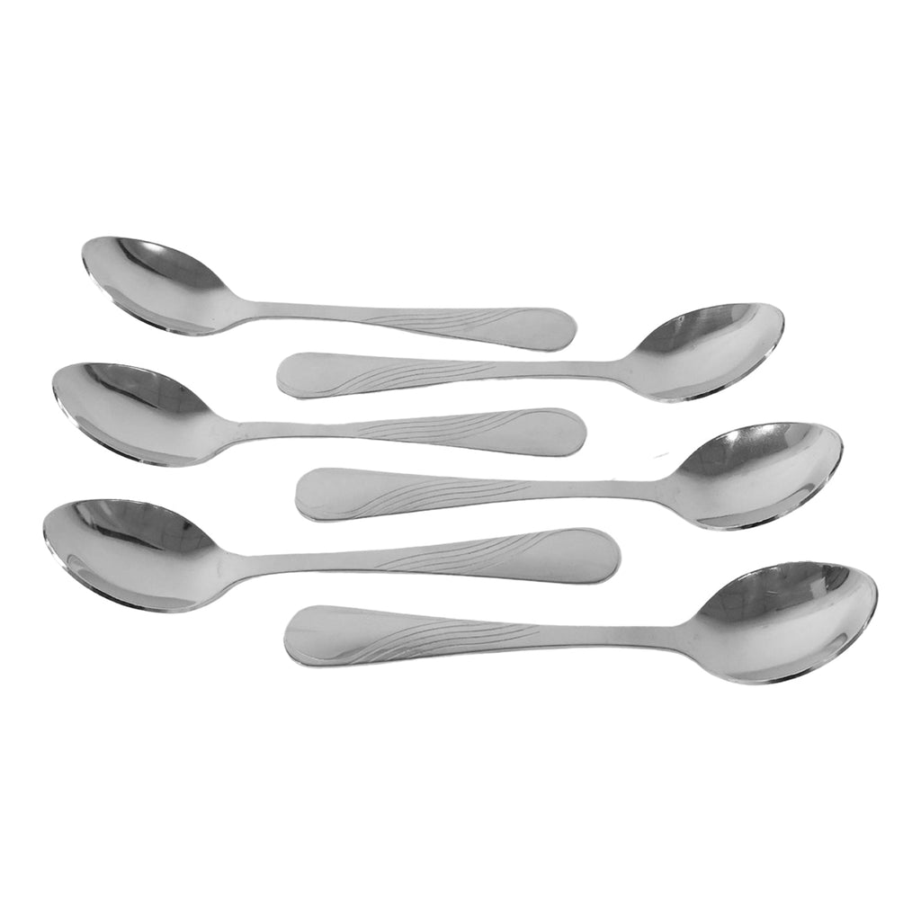 Heavy-duty stainless steel spoons carefully arranged in a set of six