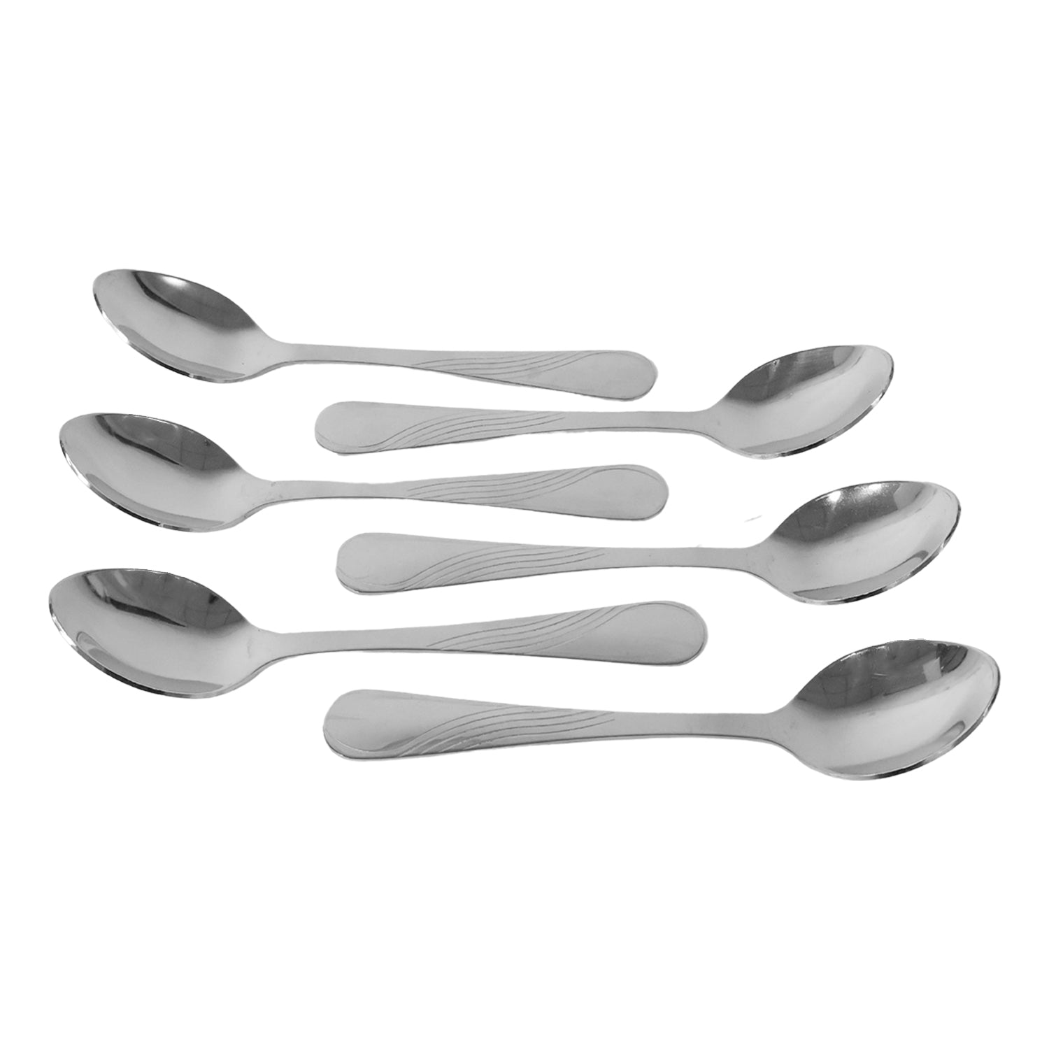 Heavy-duty stainless steel spoons carefully arranged in a set of six