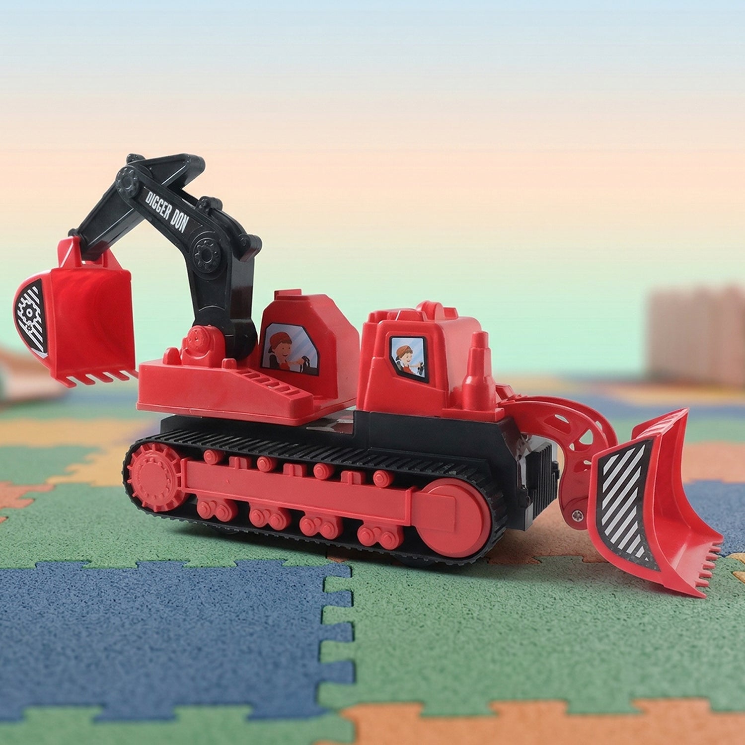 Children playing with construction vehicle toy