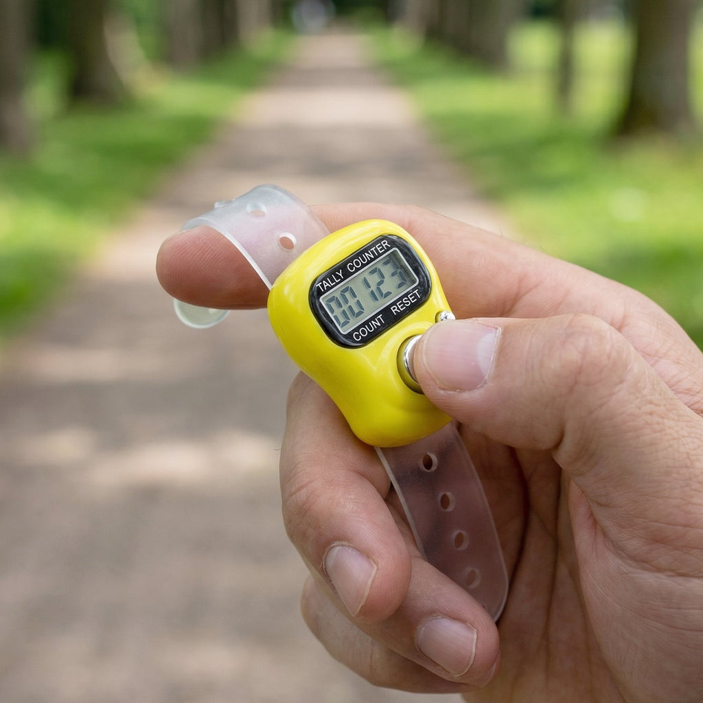 Electronic digital finger tally counter with adjustable finger strap for counting prayers